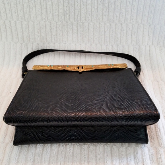 Vintage lizard print leather embellished handbag - Picture 4 of 8